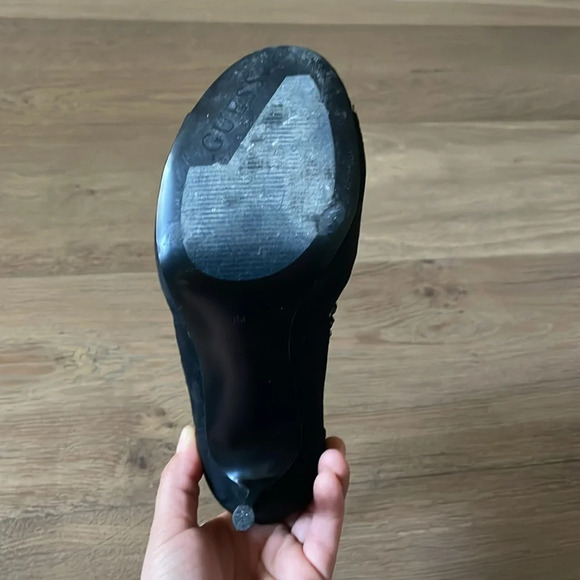 Guess Black Kadre2 Rhinestone Mesh Bootie Pump Heels Size 8 - Picture 7 of 16